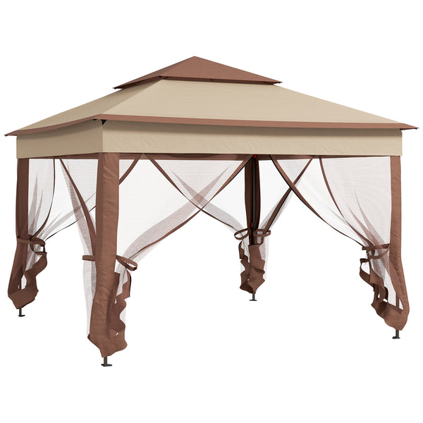 outsunny 11' x 11' Pop-Up Canopy Gazebo with Zippered Netting and Carry Bag Khaki