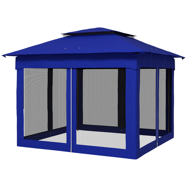 Outsunny 11' X 11' Pop-Up Canopy Shelter With Zipper Netting & Carry Bag Blue