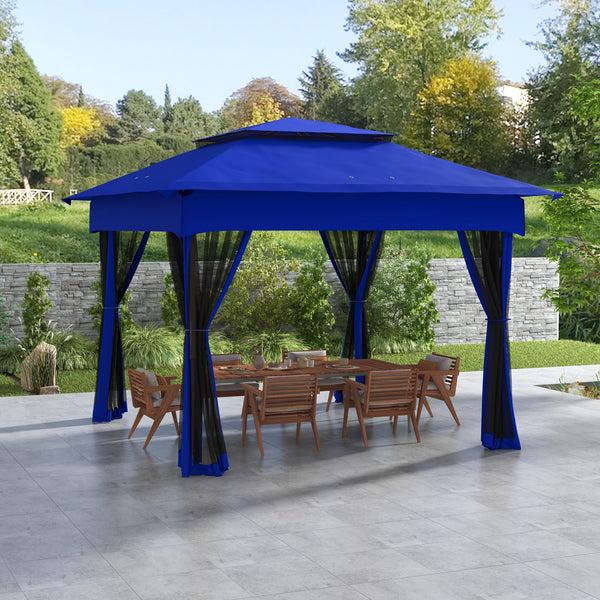 Outsunny 11' X 11' Pop-Up Canopy Shelter With Zipper Netting & Carry Bag Blue