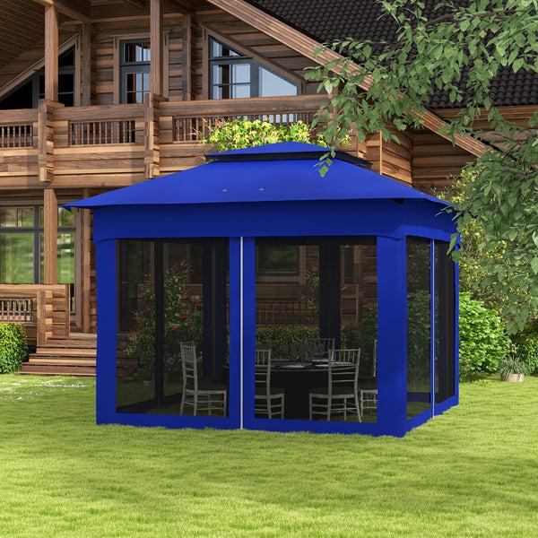 Outsunny 11' X 11' Pop-Up Canopy Shelter With Zipper Netting & Carry Bag Blue
