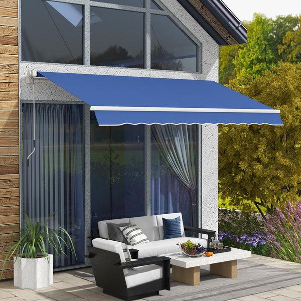 Outsunny 12' X 10' Retractable Awning Manual Adjustable Sunshade Shelter Dark Blue
