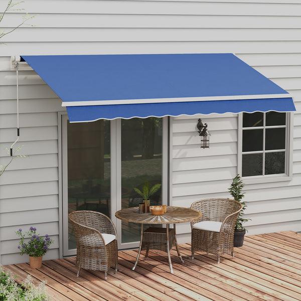 Outsunny 12' X 10' Retractable Awning Manual Adjustable Sunshade Shelter Dark Blue