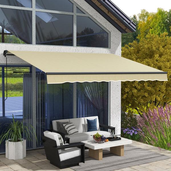 Outsunny 12' X 10' Retractable Awning UV-Resistant 280GSM Sunshade Shelter For Deck & Balcony Beige