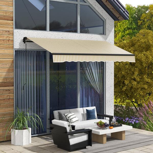 Outsunny 12' X 10' Retractable Awning UV-Resistant 280gsm Sunshade Beige & White