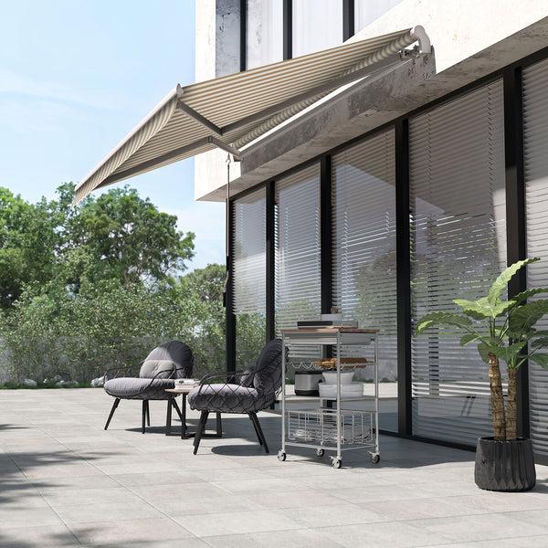Outsunny 12' X 10' Retractable Awning With Manual Crank UV/Water-Resistant Beige/White