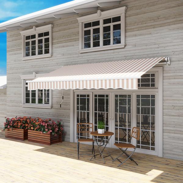 Outsunny 12' X 10' Retractable Awning With Manual Crank UV/Water-Resistant Beige/White