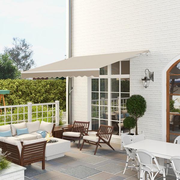 Outsunny 12' X 10' Retractable Patio Awning With Manual Crank UV/Water-Resistant Fabric Cream White