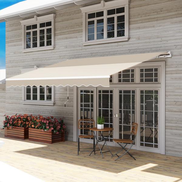 Outsunny 12' X 10' Retractable Patio Awning With Manual Crank UV/Water-Resistant Fabric Cream White