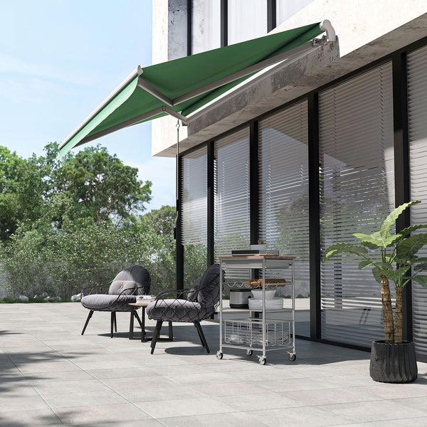 Outsunny 12' X 10' Retractable Patio Awning With Manual Crank 280g/m? UV & Water-Resistant Fabric Green