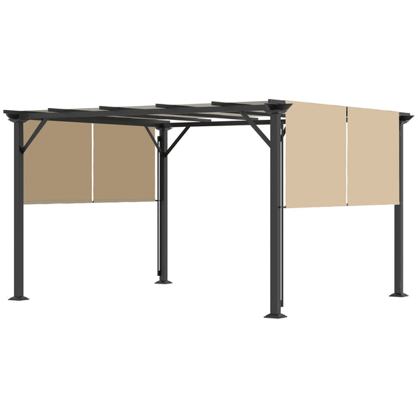 Outsunny 12' X 10' Retractable Pergola Canopy Sun Shade Unique Design Metal Shelter Beige