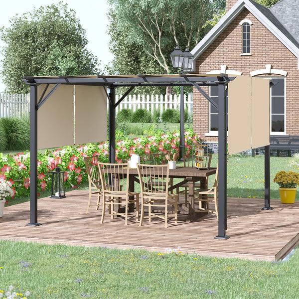 Outsunny 12' X 10' Retractable Pergola Canopy Sun Shade Unique Design Metal Shelter Beige