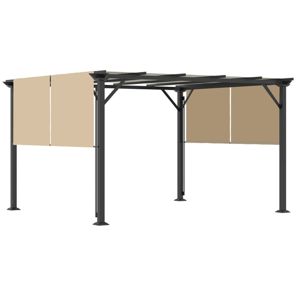outsunny 12' x 10' Retractable Pergola Canopy Sun Shade Unique Design Metal Shelter Beige