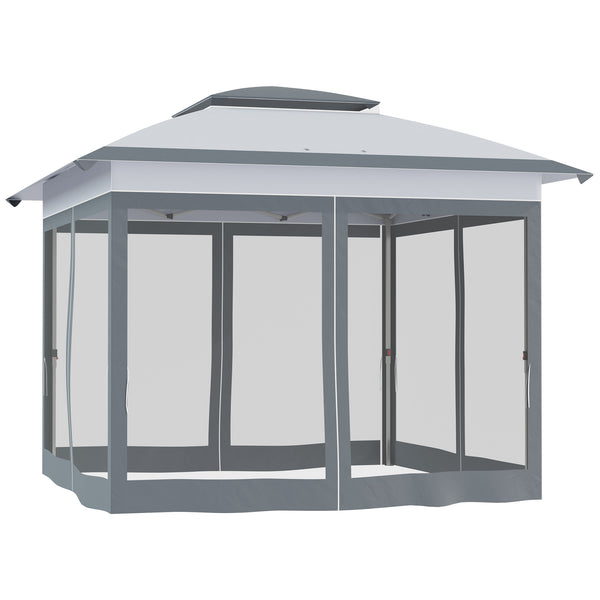 Outsunny 12' X 12' Canopy Tent With Netting Instant Setup Adjustable Height Gray