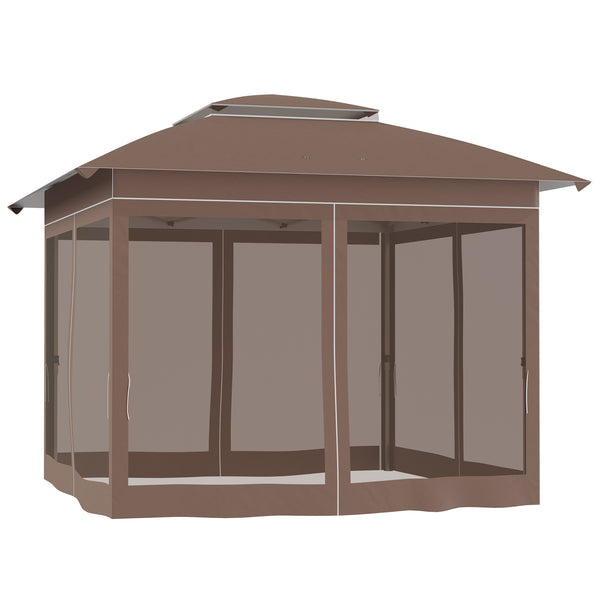 Outsunny 12' X 12' Pop-Up Canopy Tent With Netting Adjustable Height Outdoor Shelter Khaki