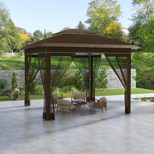 Outsunny 12' X 12' Pop-Up Canopy Tent With Netting & Carry Bag Instant Shelter 137 Sq.ft Shade Dark Brown