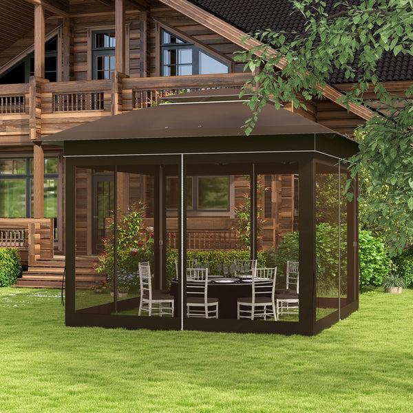 Outsunny 12' X 12' Pop-Up Canopy Tent With Netting & Carry Bag Instant Shelter 137 Sq.ft Shade Dark Brown