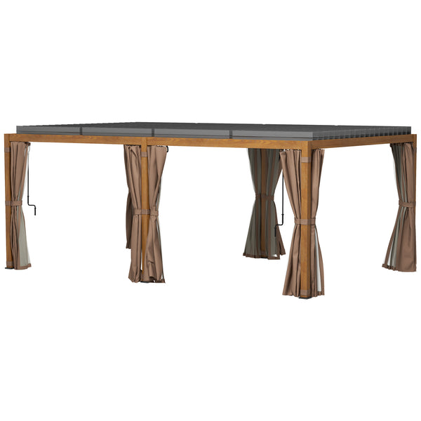 Outsunny 12' X 19' Aluminum Outdoor Pergola With Adjustable Louvered Curtains & Netting Natural
