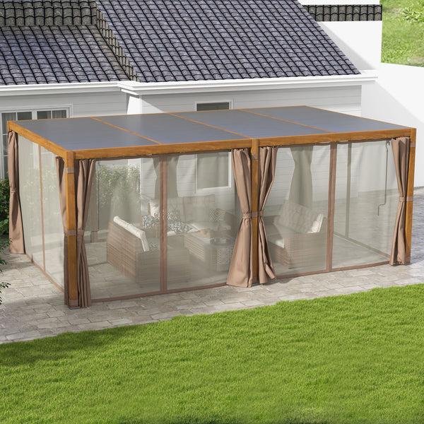 Outsunny 12' X 19' Aluminum Outdoor Pergola With Adjustable Louvered Curtains & Netting Natural