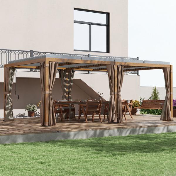 Outsunny 12' X 19' Aluminum Outdoor Pergola With Adjustable Louvered Curtains & Netting Natural