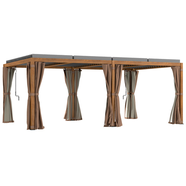 outsunny 12' x 19' Aluminum Outdoor Pergola with Adjustable Louvered Curtains & Netting Natural