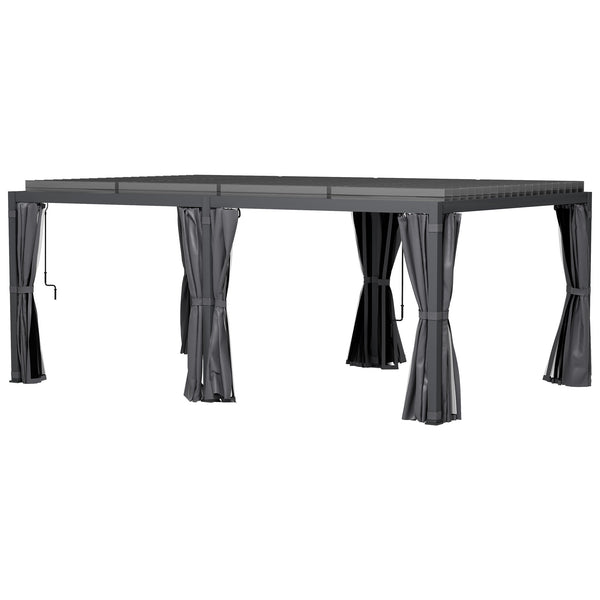 Outsunny 12' X 19' Aluminum Pergola With Adjustable Louvers Curtains & Netting Dark Gray