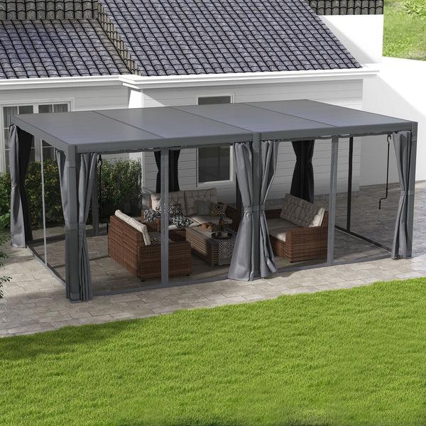 Outsunny 12' X 19' Aluminum Pergola With Adjustable Louvers Curtains & Netting Dark Gray