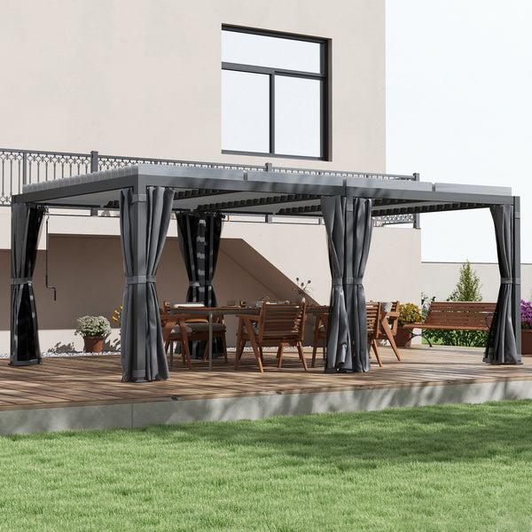 Outsunny 12' X 19' Aluminum Pergola With Adjustable Louvers Curtains & Netting Dark Gray