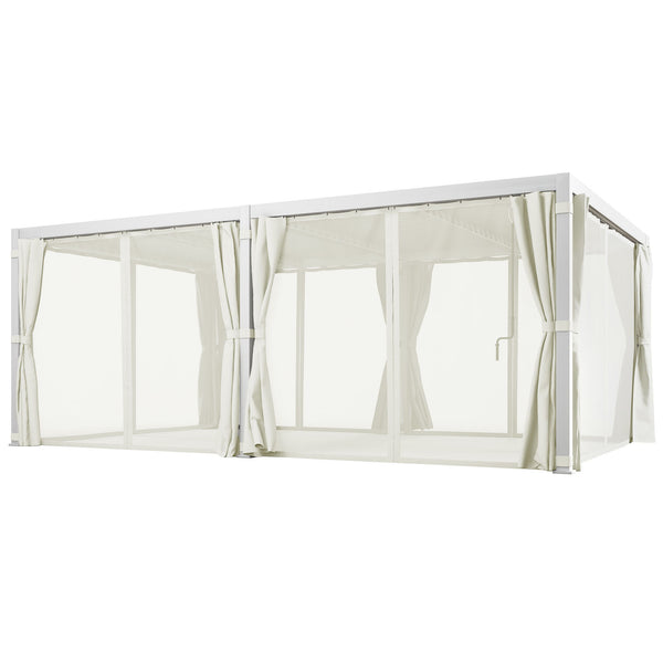 Outsunny 12' X 19' Pergola With Adjustable Louvered Outdoor Pergola With Curtains And Netting Cream White
