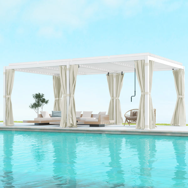 Outsunny 12' X 19' Pergola With Adjustable Louvered Outdoor Pergola With Curtains And Netting Cream White