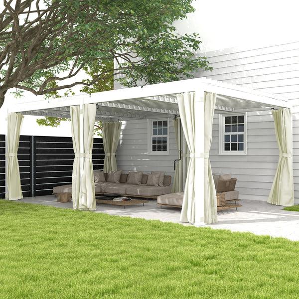 Outsunny 12' X 19' Pergola With Adjustable Louvered Outdoor Pergola With Curtains And Netting Cream White