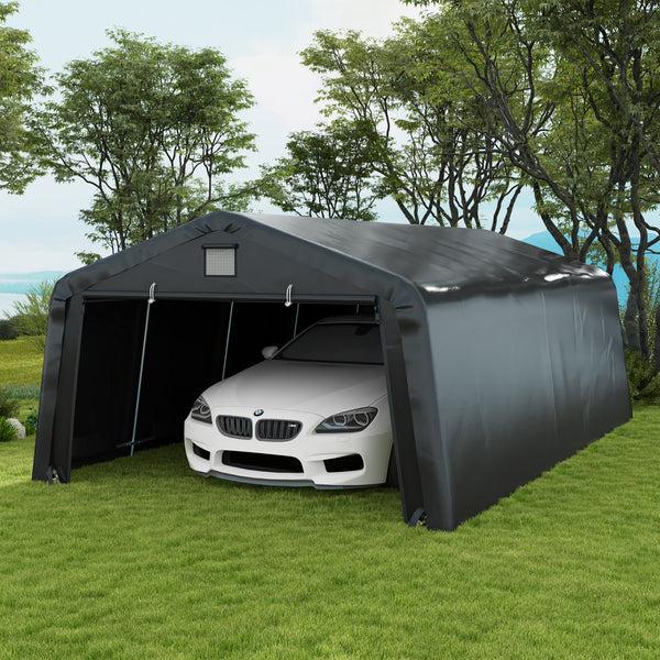 Outsunny 12' X 20' Portable Garage Heavy Duty Carport Ventilation Windows Large Roll-up Door Black