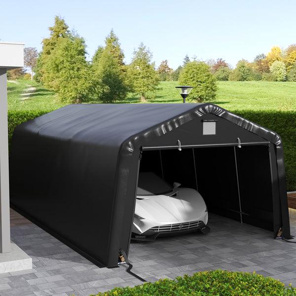 Outsunny 12' X 20' Portable Garage Heavy Duty Carport Ventilation Windows Large Roll-up Door Black