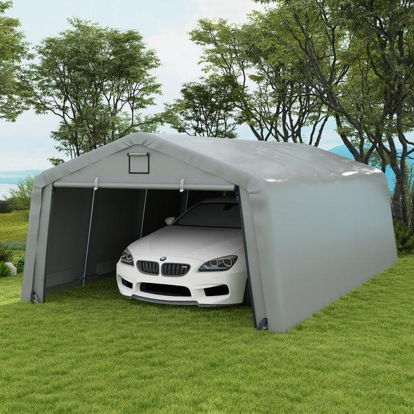 Outsunny 12' X 20' Portable Garage Heavy Duty Carport Ventilation Windows Large Roll-up Door Gray