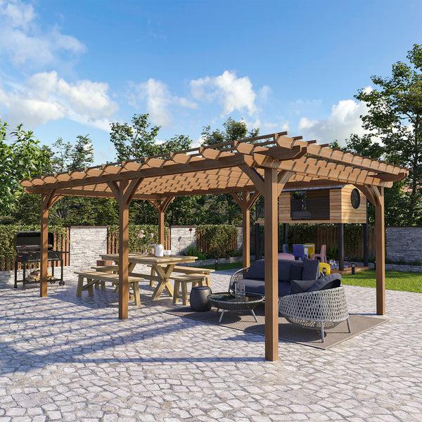 Outsunny 12' X 20' Wood Gazebo Pergola With Sturdy Structure For Climbing Plants Garden & Patio