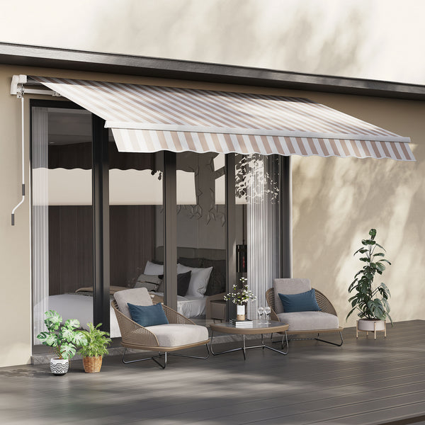 Outsunny 12' X 8' Retractable Awning With Manual Crank UV/Water-Resistant Fabric Aluminum Frame Beige