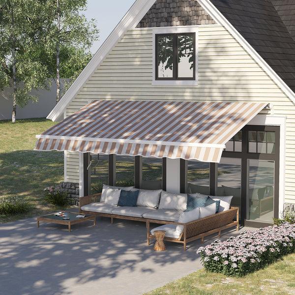 Outsunny 12' X 8' Retractable Awning With Manual Crank UV/Water-Resistant Fabric Aluminum Frame Beige