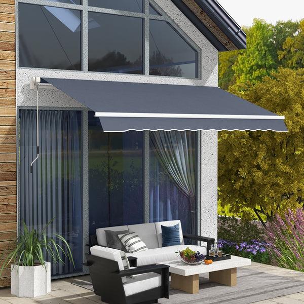 Outsunny 12' X 8' Retractable Patio Awning With Manual Crank Dark Gray Canopy