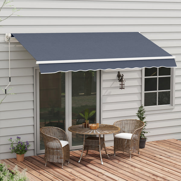 Outsunny 12' X 8' Retractable Patio Awning With Manual Crank Dark Gray Canopy