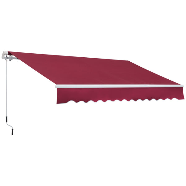 Outsunny 12' X 8' Retractable Patio Awning With Manual Crank Handle Red Sun Shade Canopy