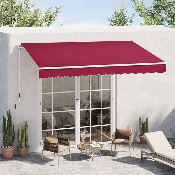 Outsunny 12' X 8' Retractable Patio Awning With Manual Crank Handle Red Sun Shade Canopy
