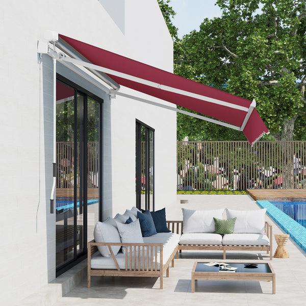 Outsunny 12' X 8' Retractable Patio Awning With Manual Crank Handle Red Sun Shade Canopy