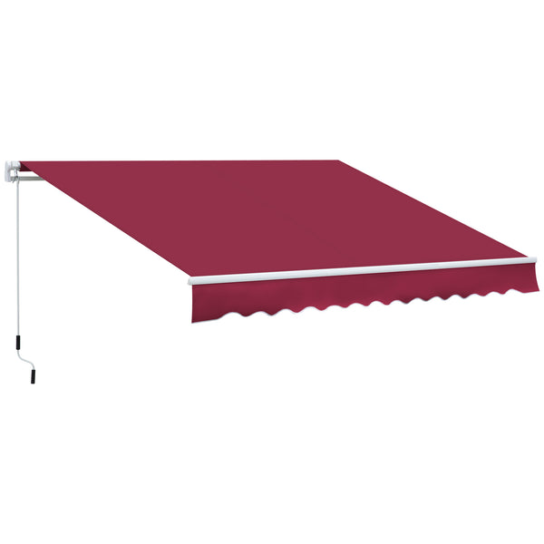outsunny 12' x 8' Retractable Patio Awning with Manual Crank Handle Red Sun Shade Canopy