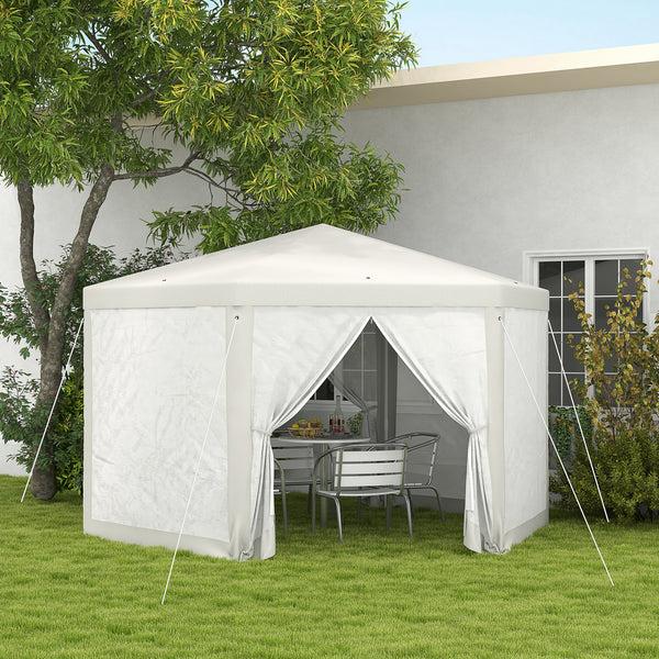 Outsunny 13' X 11' Hexagon Sun Shade Canopy With Protective Mesh Sidewalls Ropes & Stakes Cream