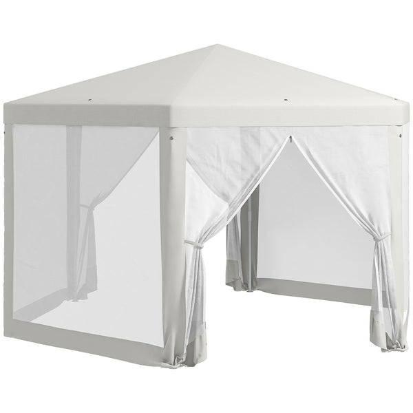 outsunny 13' x 11' Hexagon Sun Shade Canopy with Protective Mesh Sidewalls Ropes & Stakes Cream