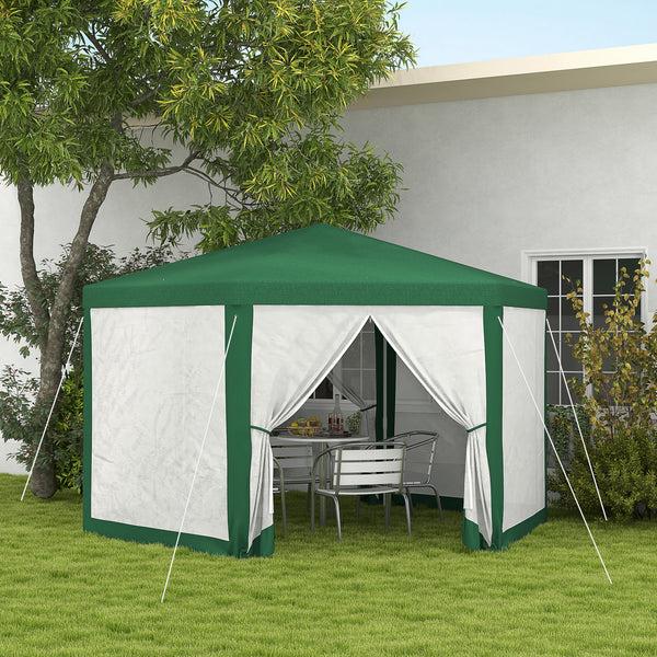 Outsunny 13' X 11' Hexagon Sun Shade Shelter Canopy With Mesh Sidewalls Ropes Stakes Green