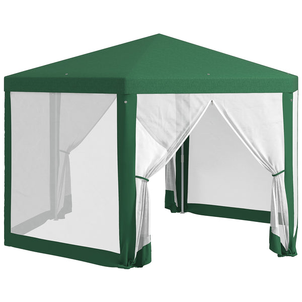 outsunny 13' x 11' Hexagon Sun Shade Shelter Canopy with Mesh Sidewalls Ropes Stakes Green