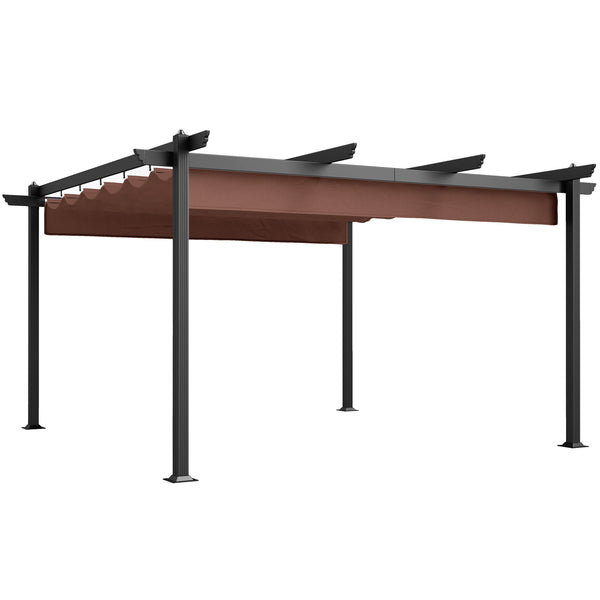 Outsunny 13' X 13' Aluminum Retractable Pergola Canopy For Garden Patio Backyard Deck Brown