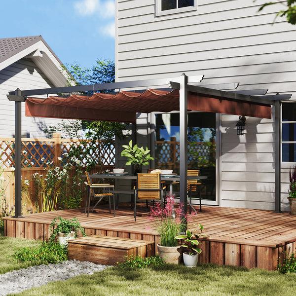 Outsunny 13' X 13' Aluminum Retractable Pergola Canopy For Garden Patio Backyard Deck Brown