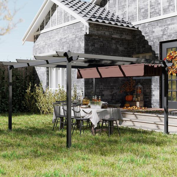 Outsunny 13' X 13' Aluminum Retractable Pergola Canopy For Garden Patio Backyard Deck Brown