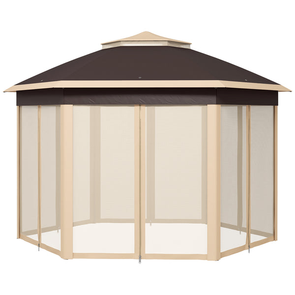 Outsunny 13' X 13' Hexagonal Pop-Up Gazebo Shelter With 6 Zippered Mesh Netting Beige